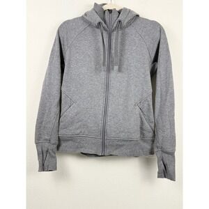 Athleta Women's Gray Fleece Lined Full Zip Hoodie Sweatshirt Thumbholes SP